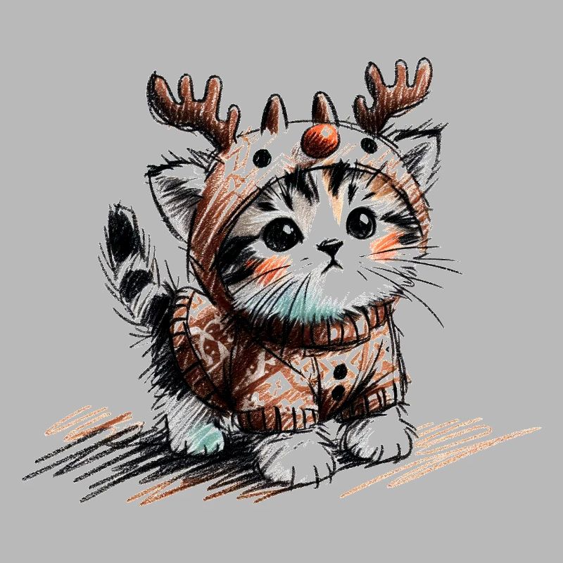 Katze mit Rentiergeweih und Pullover