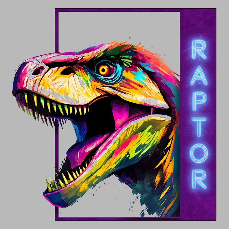 Neon Raptor - Multicolored Velociraptor Artwork