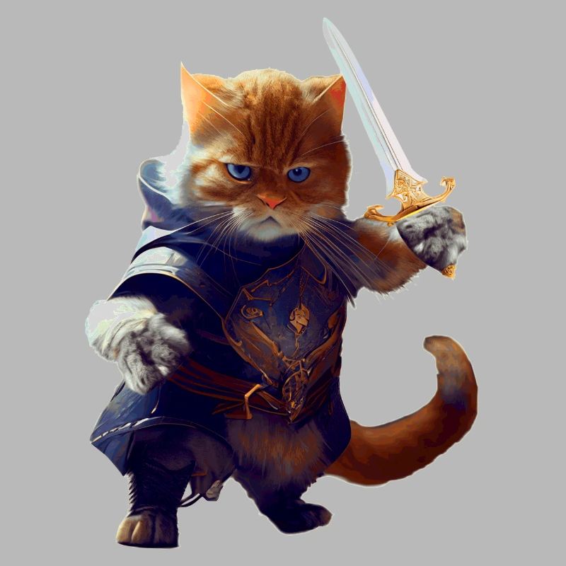 Chevalier chat combattant avec épée et bravoure