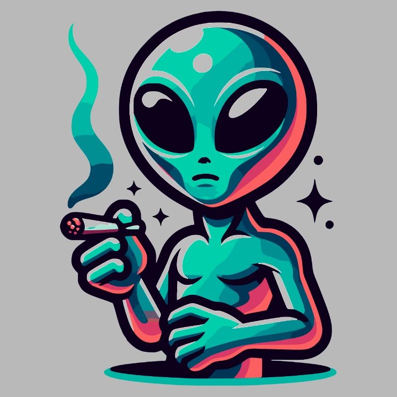 Alien mit Joint Zigarette rauchen