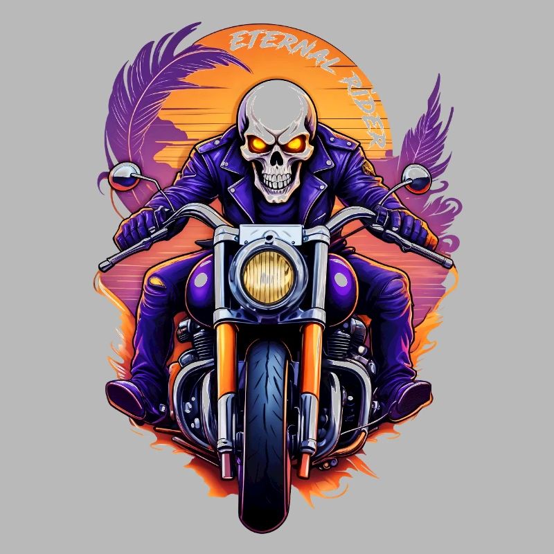 Biker Skeleton Biker Skull Custom Motorcycle Sun