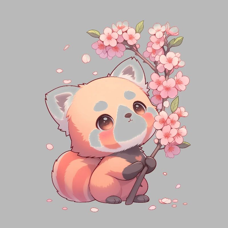 Cute Red Panda Sakura Cherry Blossom Chibi Style