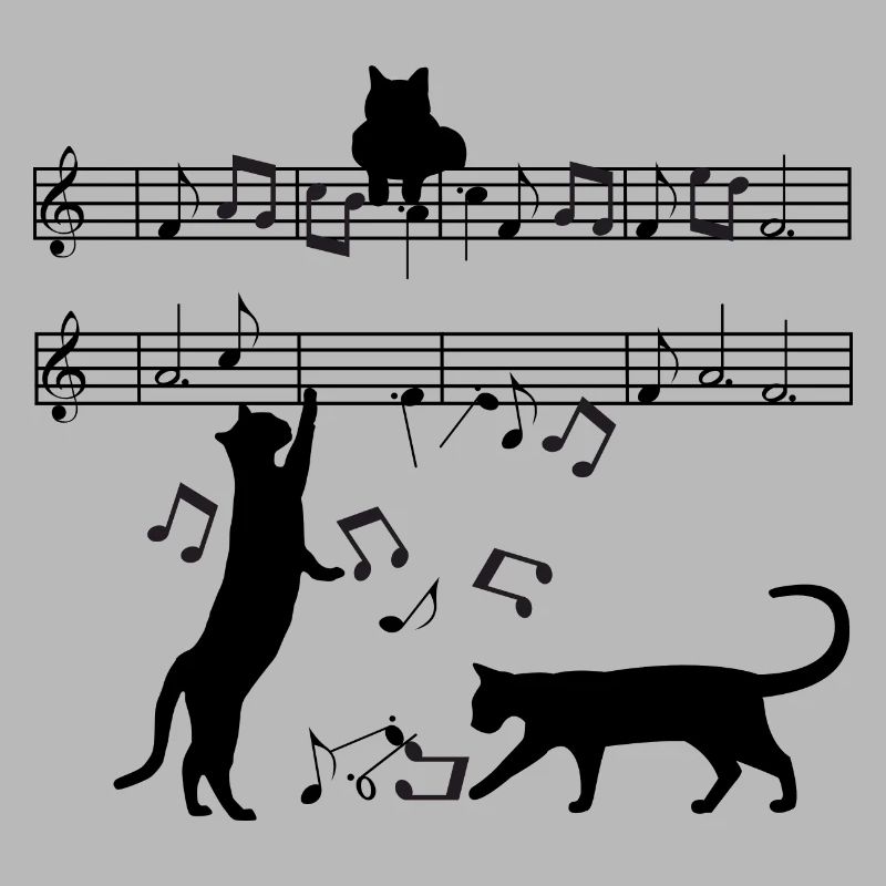 Cat plays with musical notes