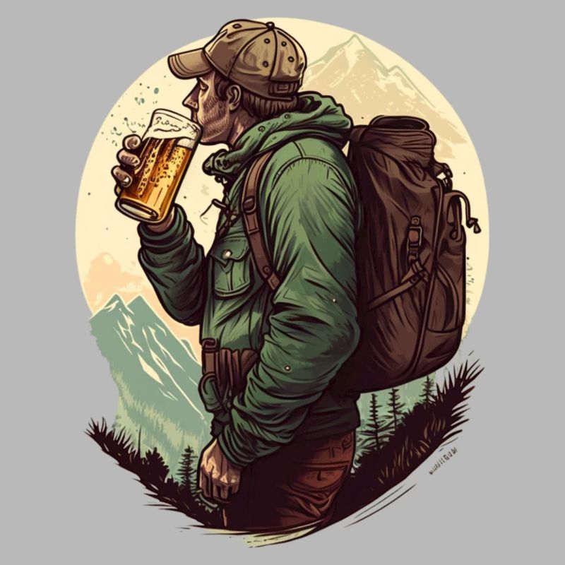 Wanderer mit Bier in den Bergen