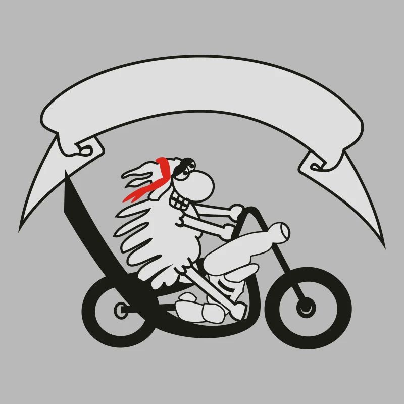 Biker sheep with banner