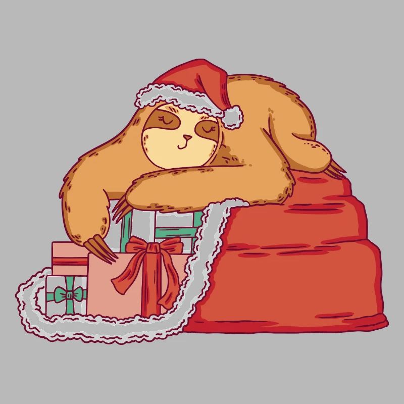 Faultier als Weihnachtsmann mit Weihnachtsgeschenk