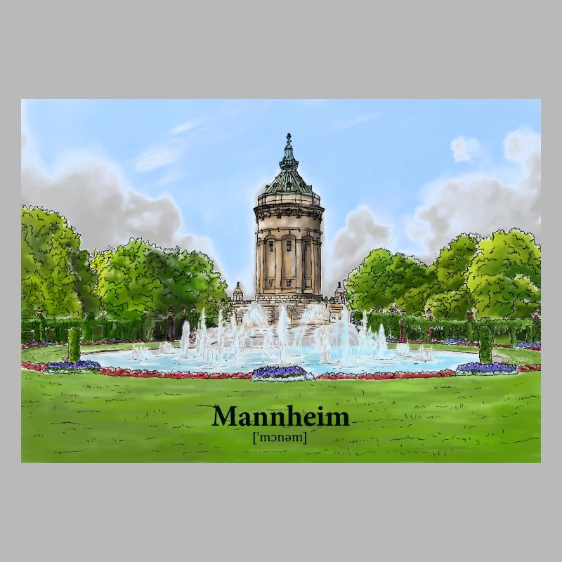 Wasserturm Mannheim Aquarell