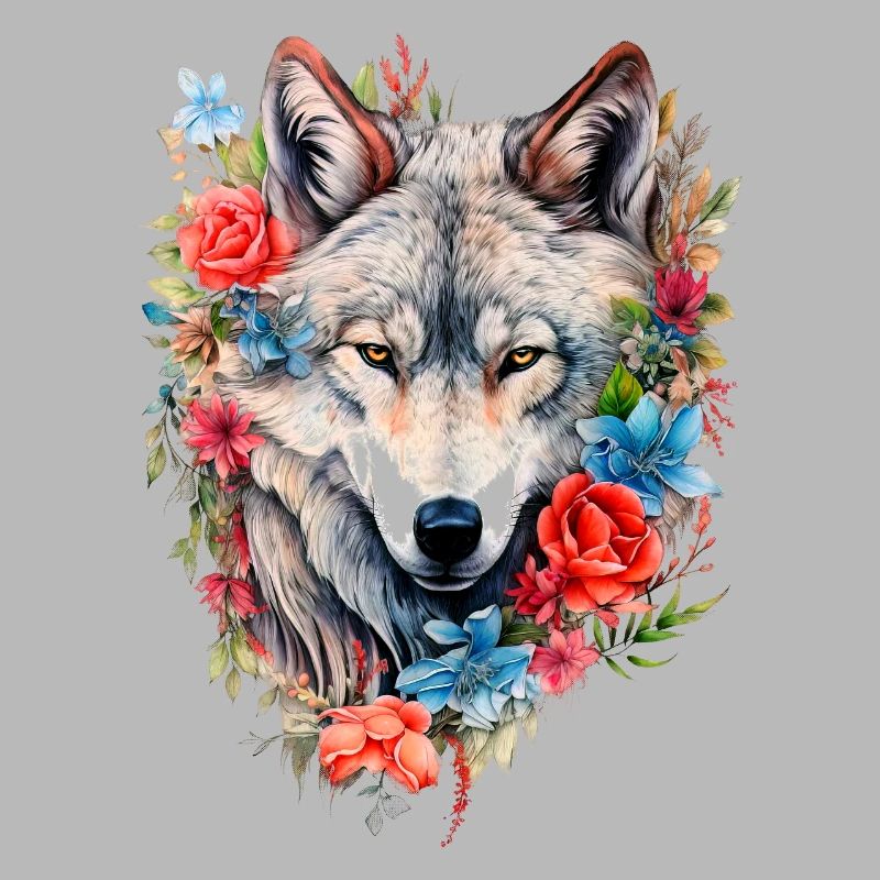 Wolf mit Blumen Mädchen