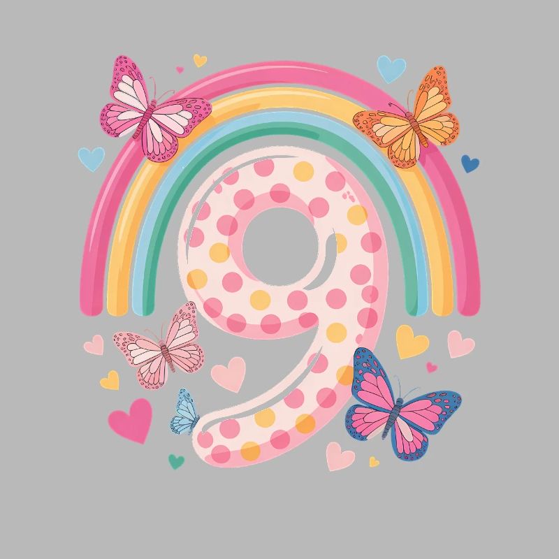 Regenbogen Schmetterling 9. Geburtstag Mädchen