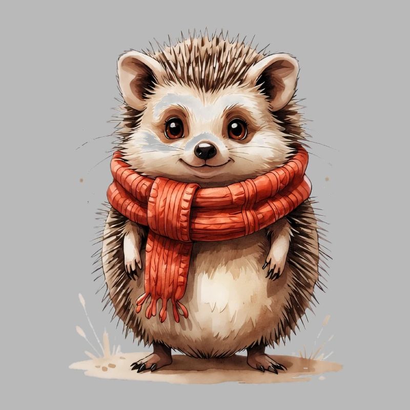 Hérisson d’hiver avec écharpe rouge