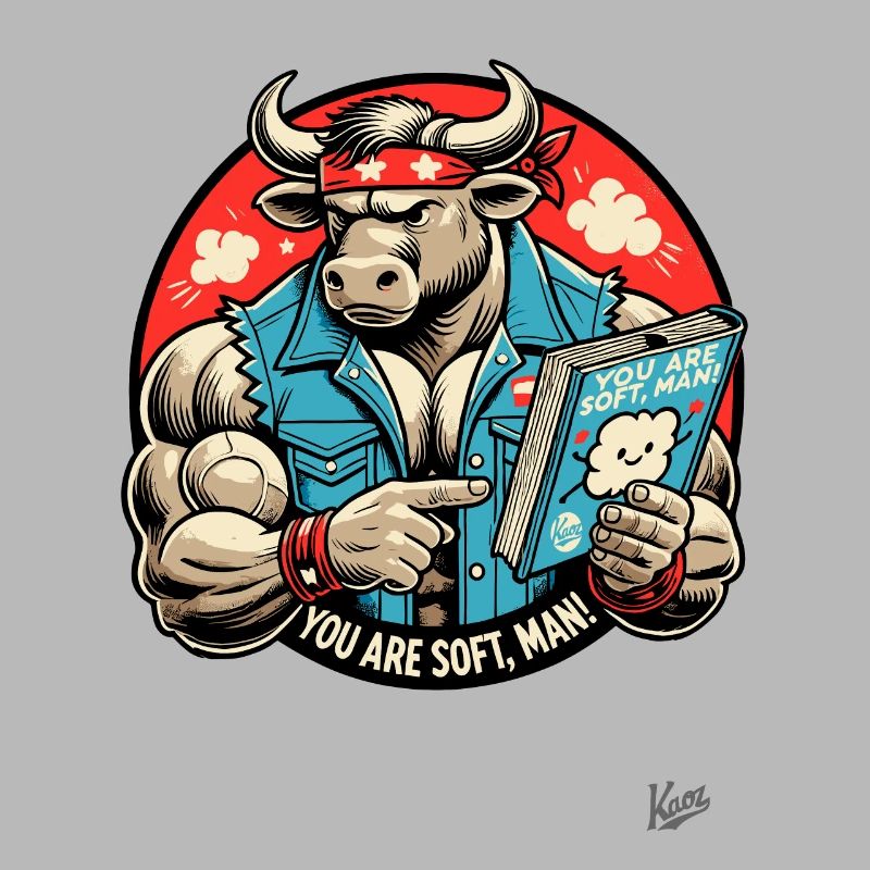 Bodybuilder-Stier liest Buch: Du bist weich, Mann