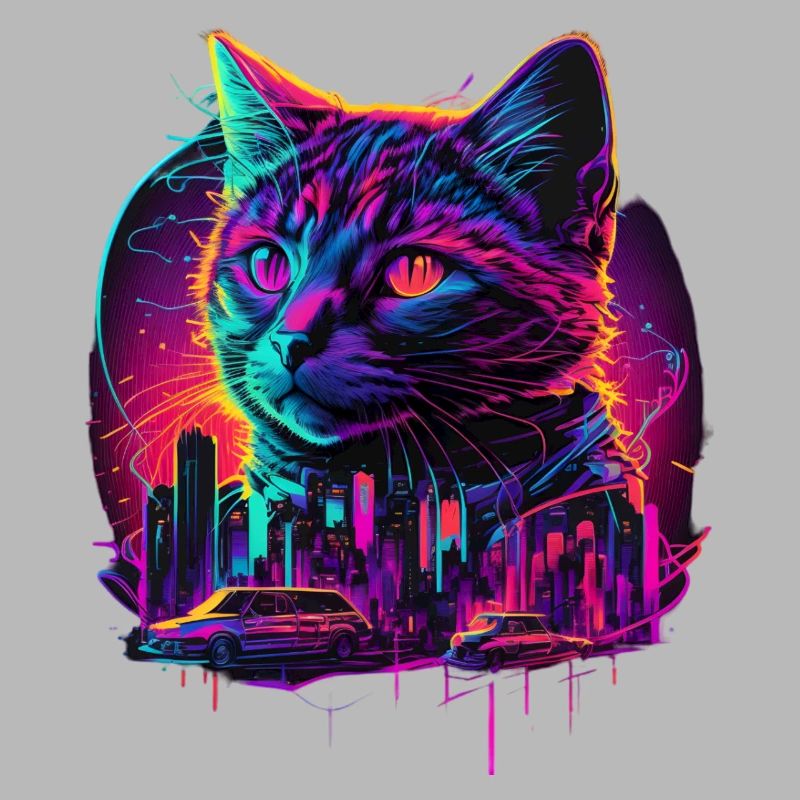 Synthwave Cat Sunset 80s Gift