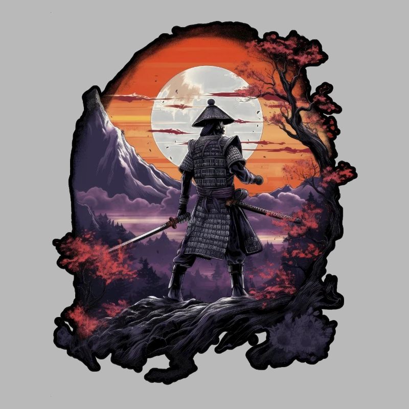 Chinese Warrior emerging from sunset, vector