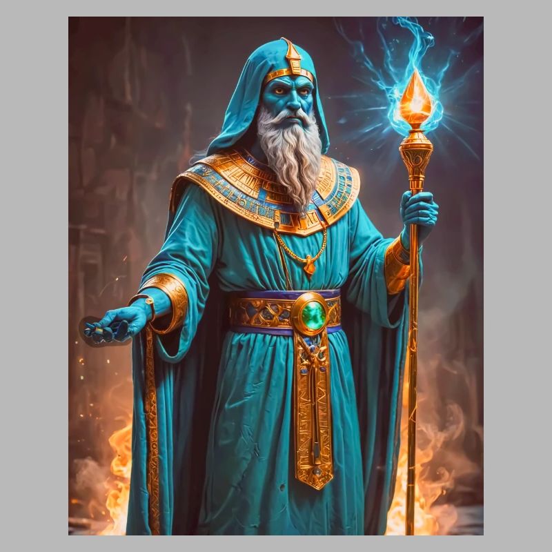 Ptah, blue-skinned god, holding a scepter