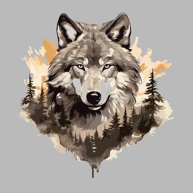 Wolf Wolf’s Head Nature Wilderness Forest Trees Art