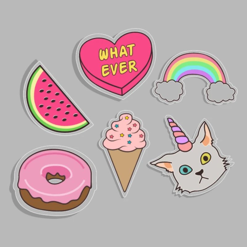 Emojis - Chat, Arc-en-ciel, Pastèque, crème glacée