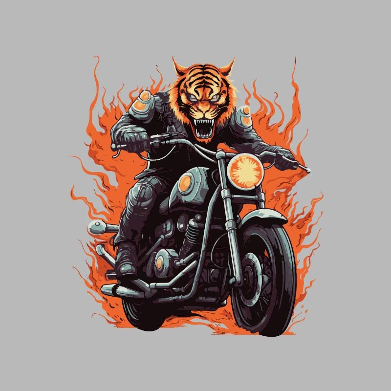 Motorcycle Biker Tiger Flame