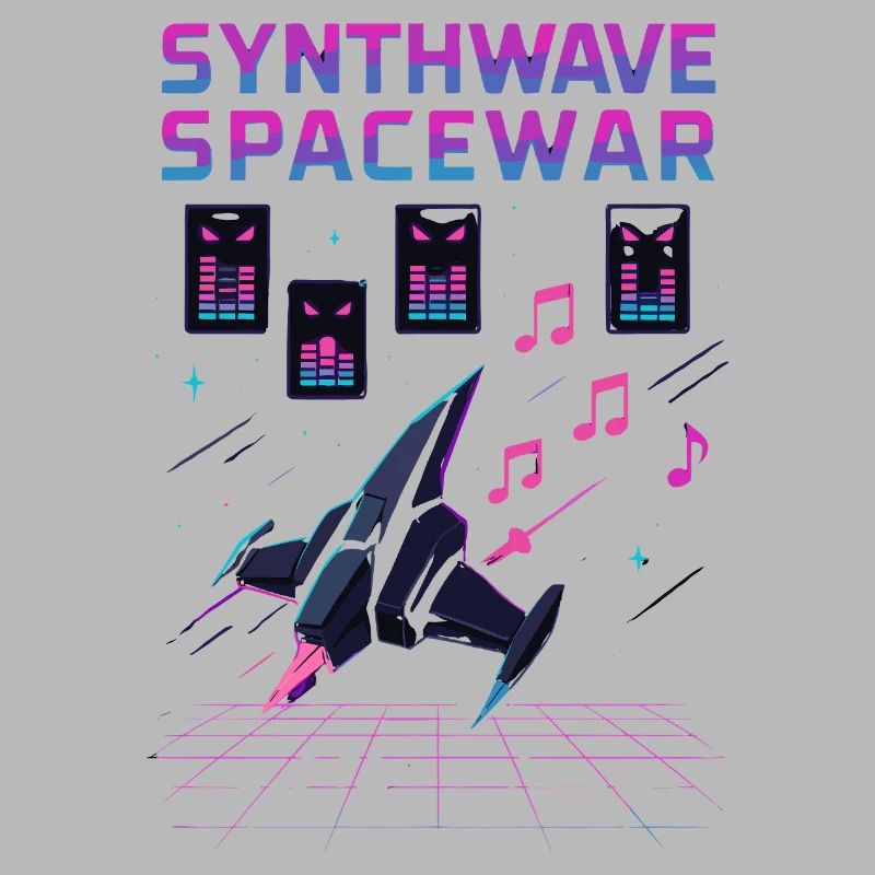 SYNTHWAVE SPACEWAR Retro Neon 80er Jahre Raumschiff