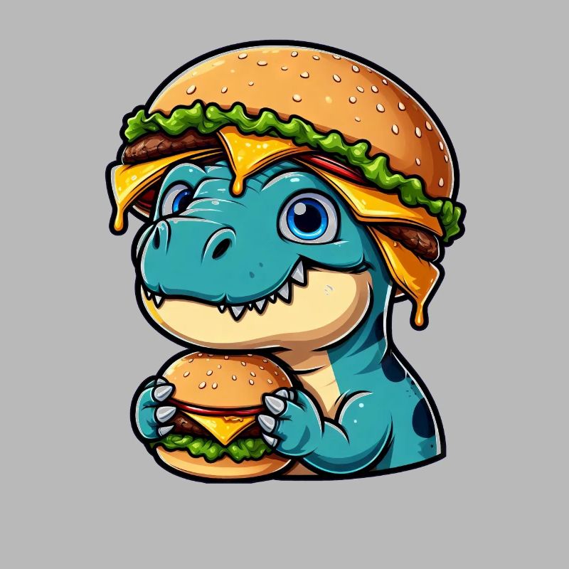 Dino T-Rex satisfait avec Hamburger Cheeseburger