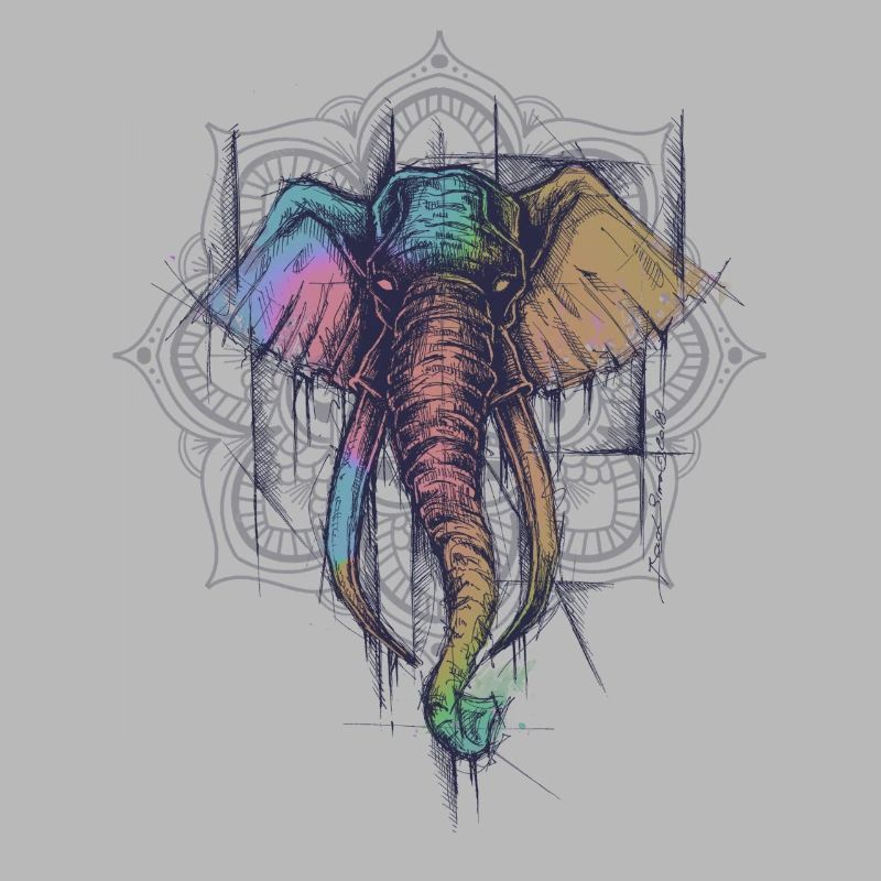 elephant coloré + mandala