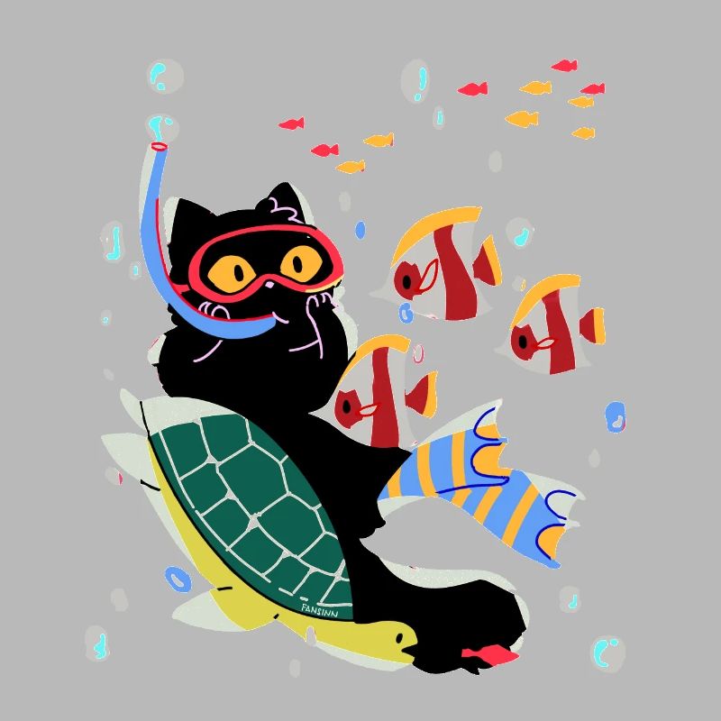 Cat Turtle Dive Fish Sea Gift