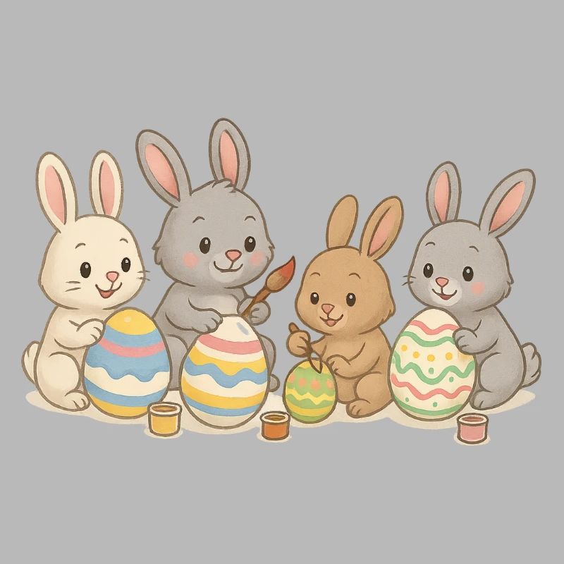 Bunny friends paint Easter eggs – Sweet Easter design