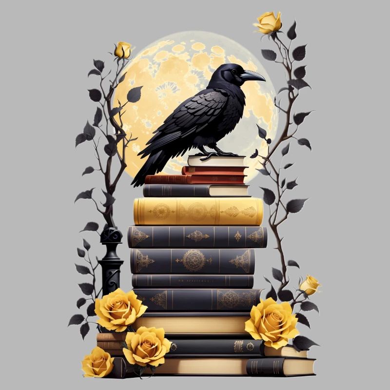 Bücherstapel mit Rabe