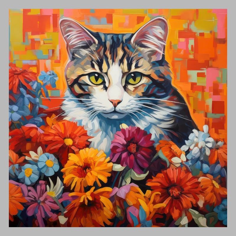 chat, motif de chat, fleurs, cadeau, idée cadeau