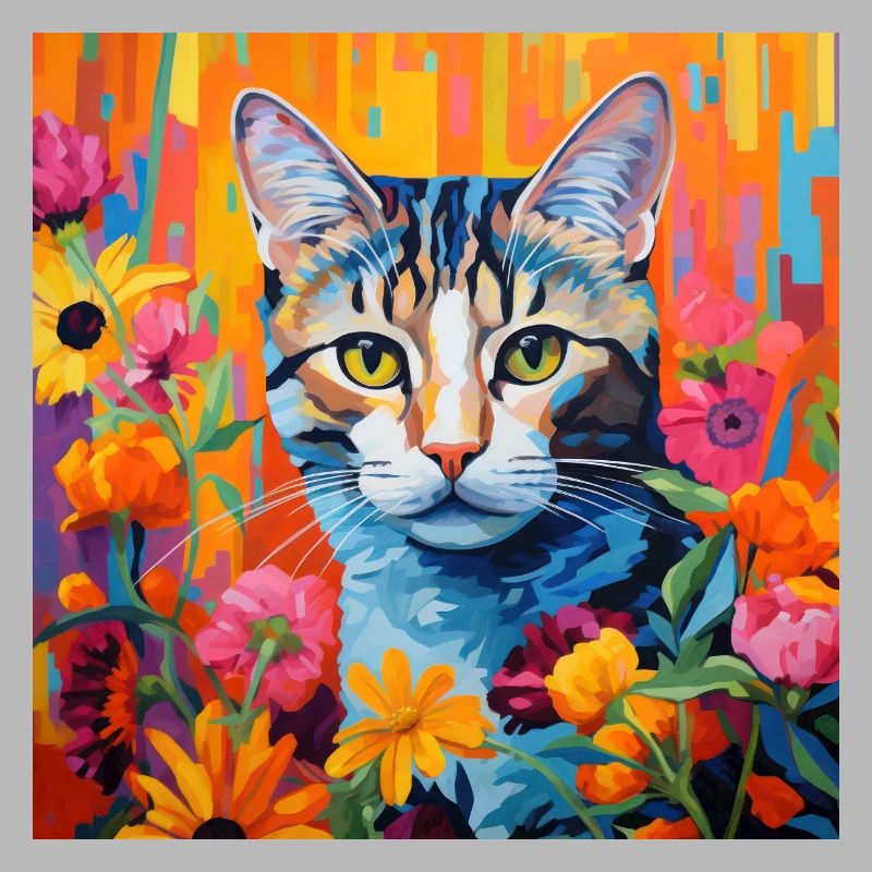 chat, motif de chat, fleurs, cadeau, idée cadeau