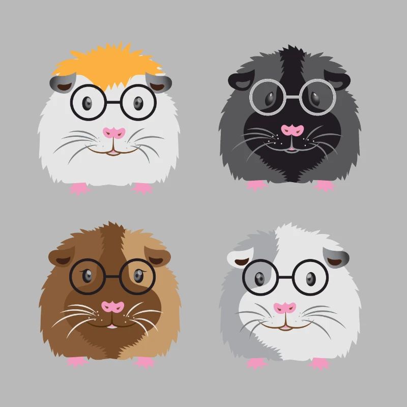 Quatre petits cochons d'Inde ringards avec des lunettes