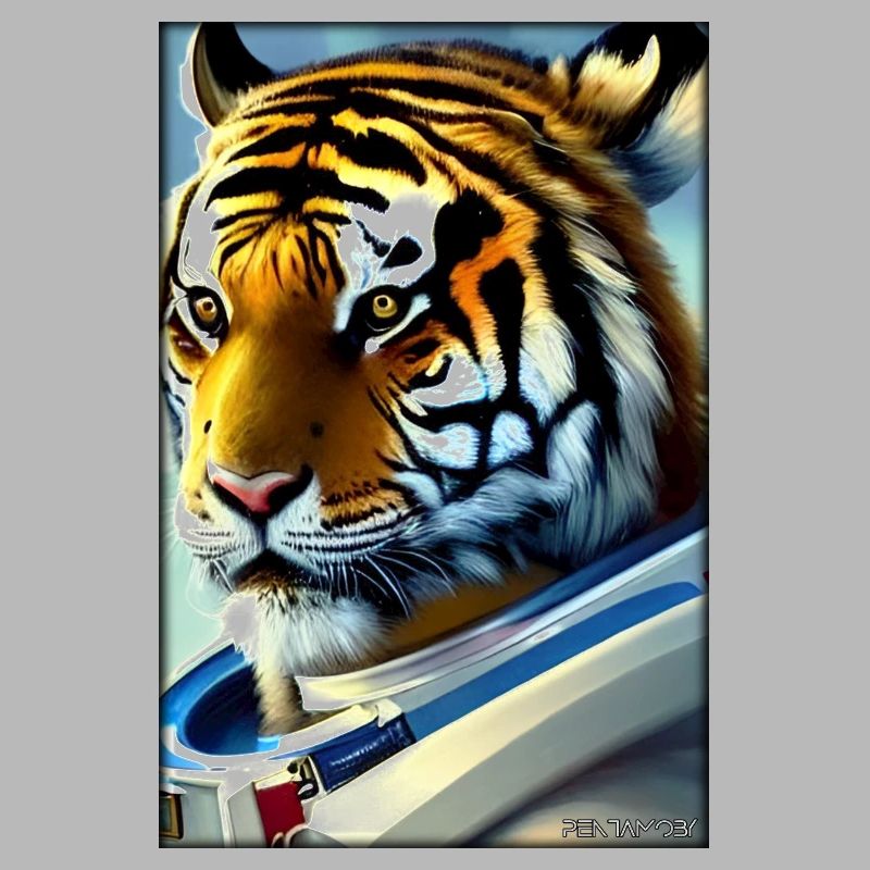 Tiger Big Cat Astronaut Future Sci-Fi Technology