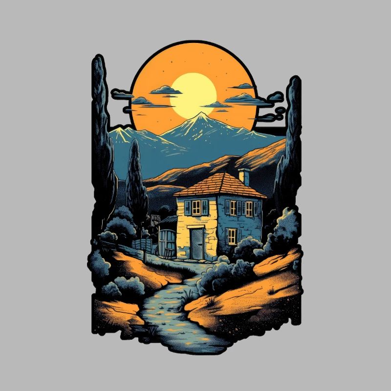 Minimalist Brick House Landscape vector sunlight
