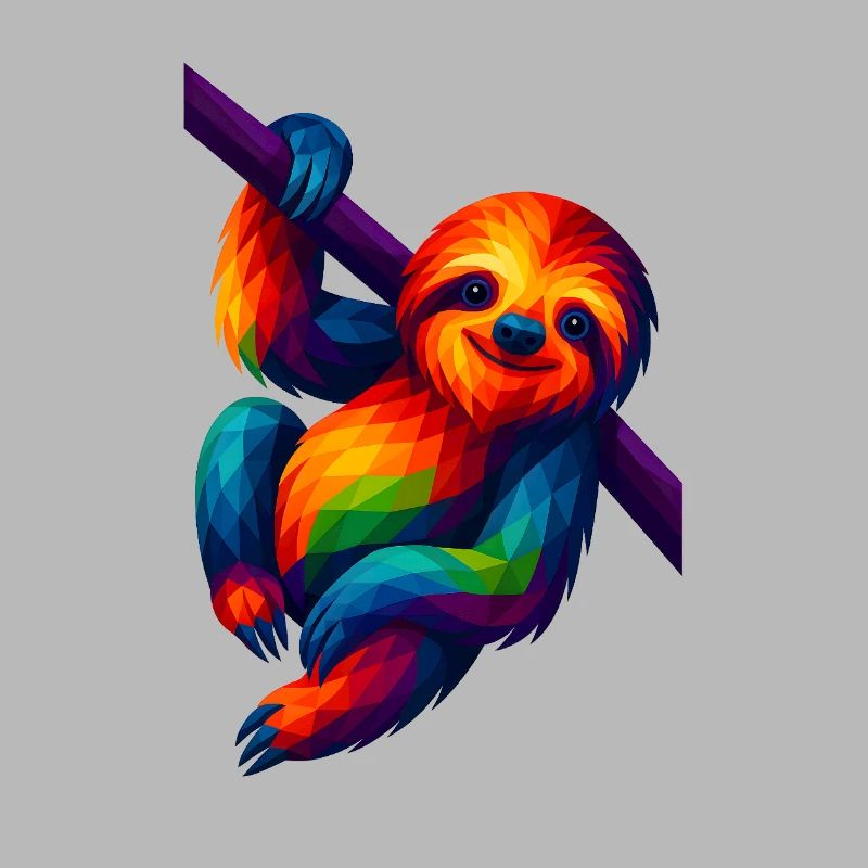 WPAP Style Polygon Animals - Sloth Hanging from Branch