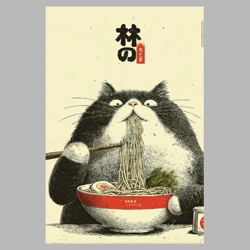 Ramen-Katzen-Ukiyoe-Stil