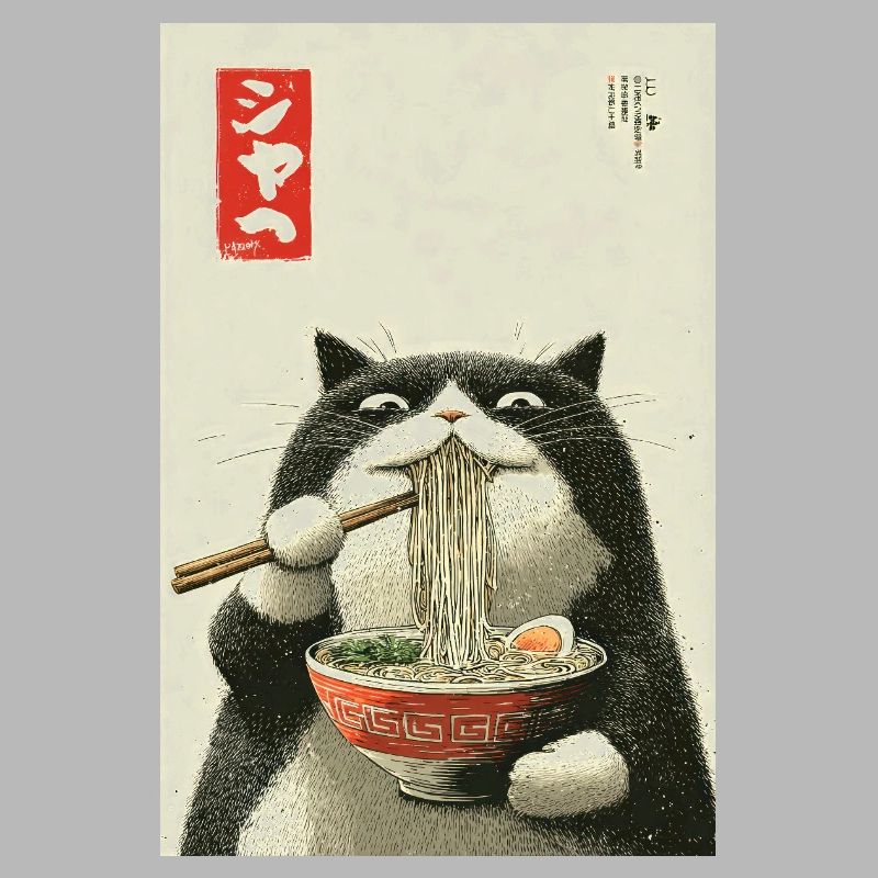 Ramen Cat dans le style Ukiyo-e