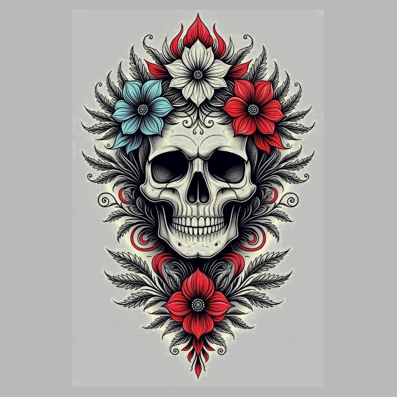 Style de tatouage de crâne de fleur