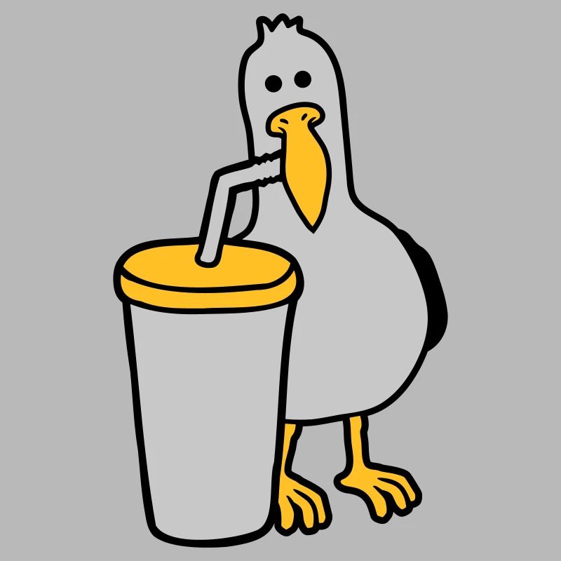 Seagull drinks cola drink