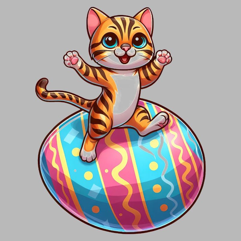 Dancing Bengal cat on easter egg