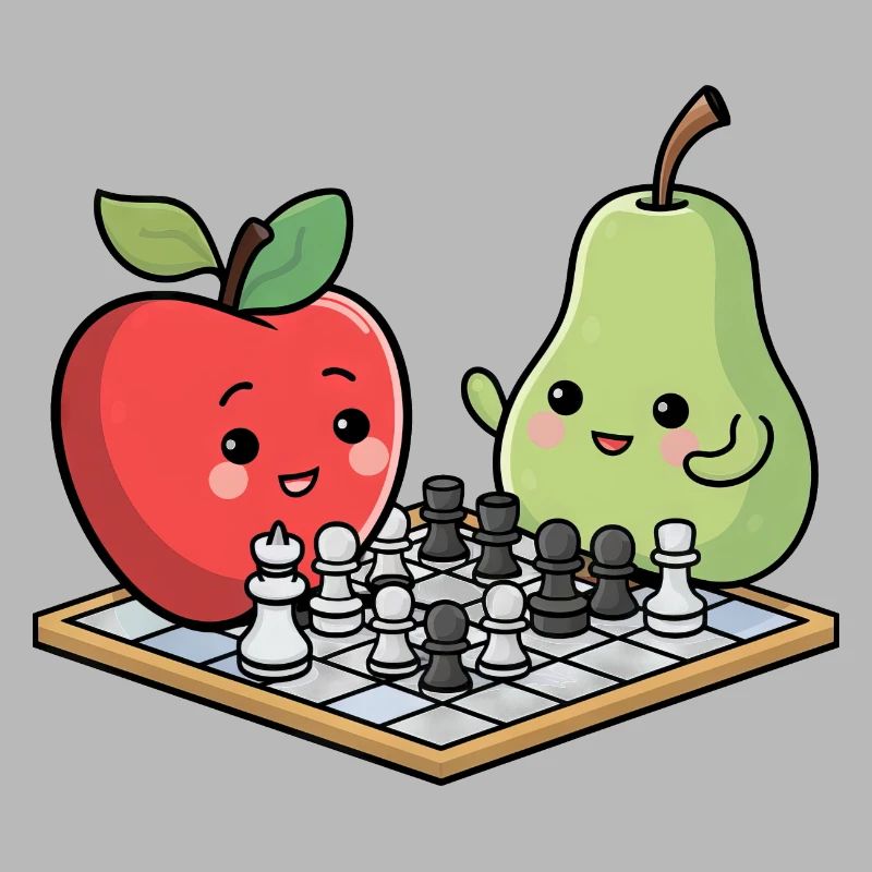 Kawaii Schach Apfel Birne Comic