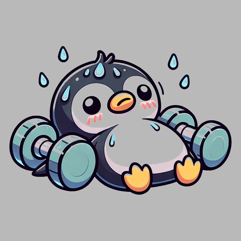Pinguin Hantel Training Workout Erschöpft Lustig