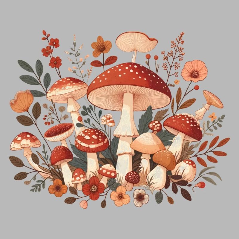 CottageCore conception de champignons avec différents champignons
