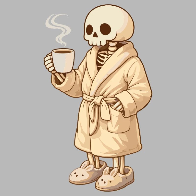 Cozy skeleton in bathrobe – time for rest