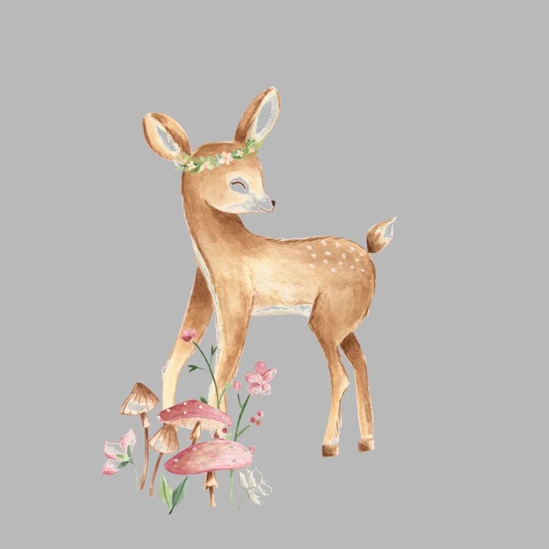 Cerf Bébé animaux de la forêt avec couronne de fleurs et champignons