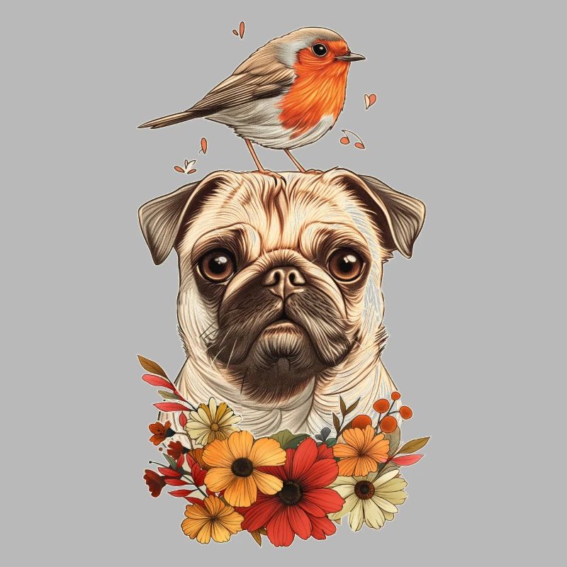 Mops mit Vogel