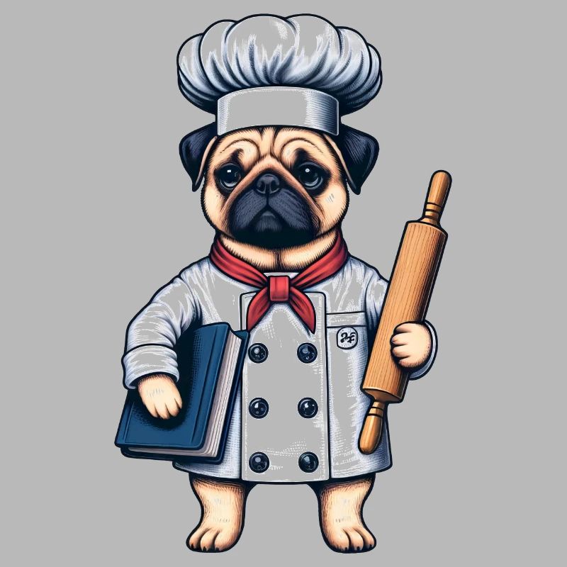 Chef-Chef Pug in the kitchen
