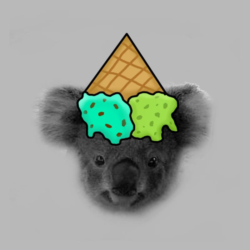 Koala avec de la crème glacée comme chapeau