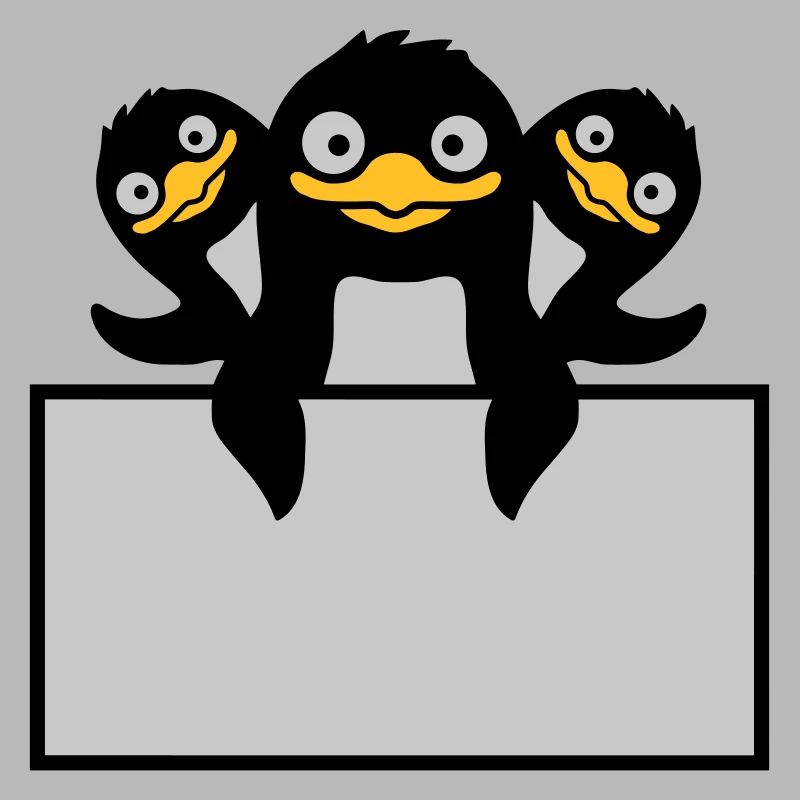 3 Pinguine hinter Schild