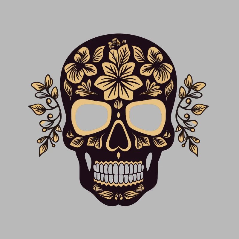 black skull with floral pattern