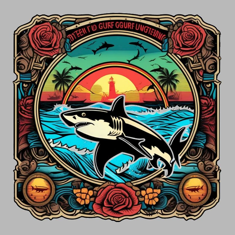 requin et coucher de soleil
