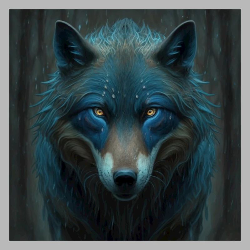 Blauer Wolf im Wald